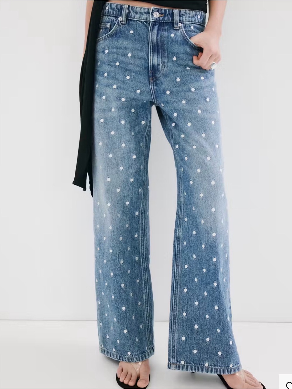NWT - MANGO Polka Dot Wide-Leg Women's Jeans - Blue